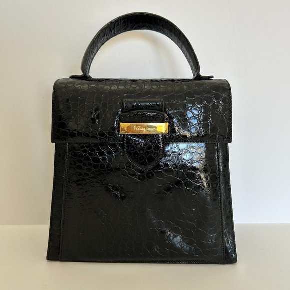 Salvatore Ferragamo Vintage Faux Lizard Shoulder Bag - Picture 1 of 14